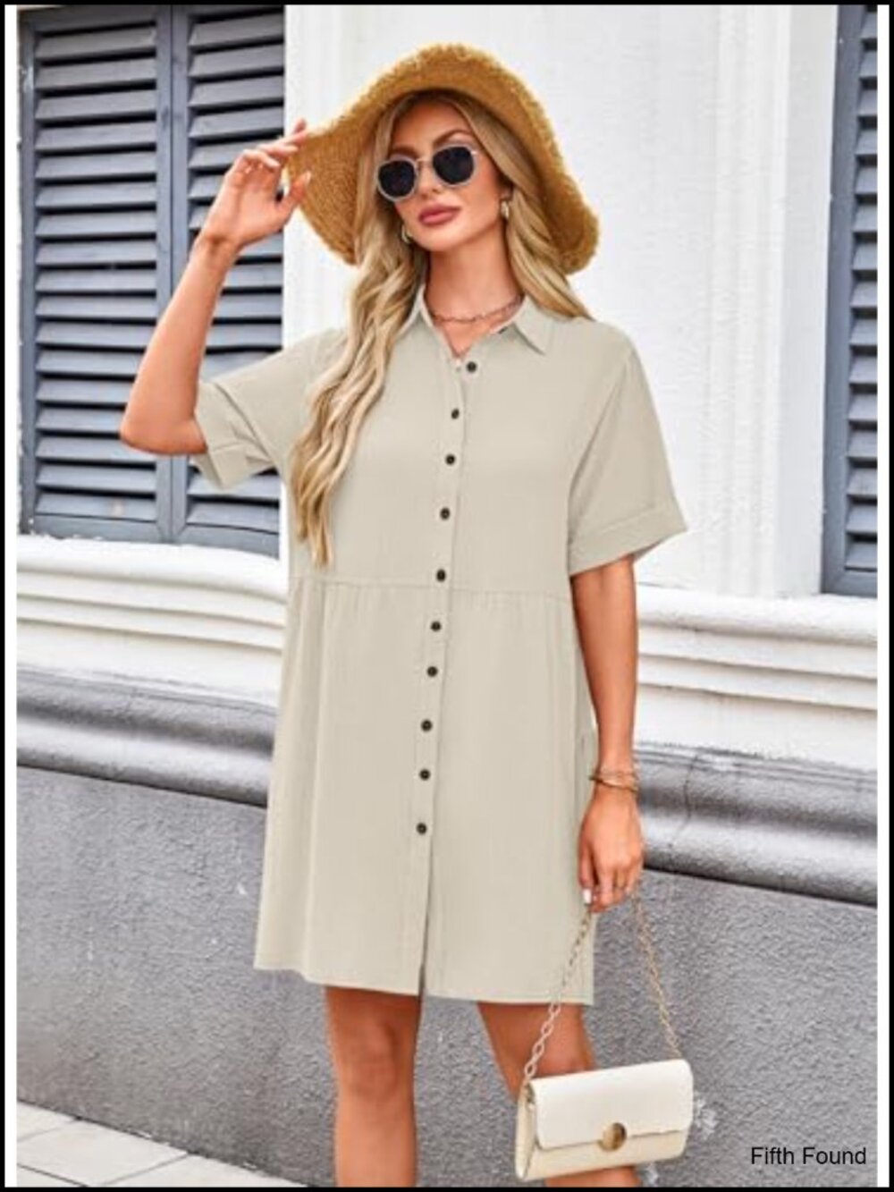 Women's Babydoll Dress Short Sleeve Button Down with Pockets - Picture 4 of 6